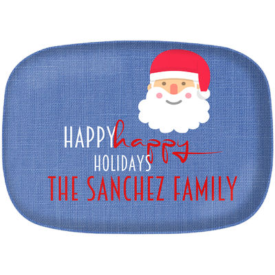 Happy Santa Blue Melamine Platter