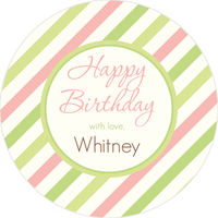 Soft Pink Green Stripes Gift Stickers Round